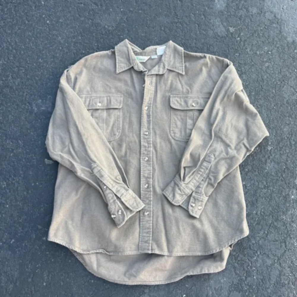Pine Canyon Mens XL Heavy Button Down Shirt Size 17-17 1/2 - Brown Beige